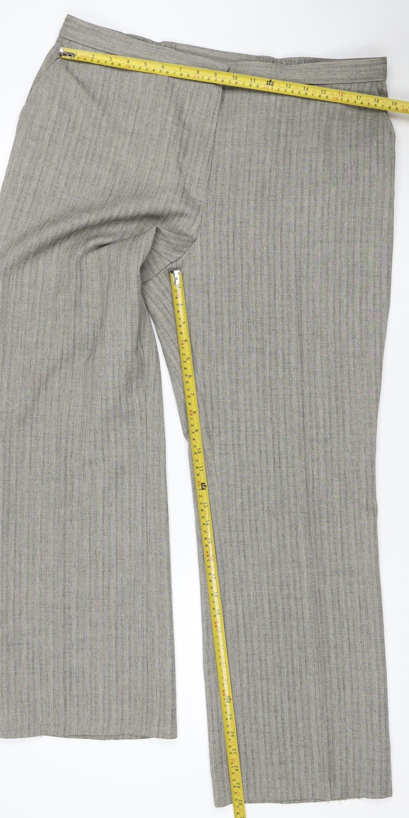 Marks & Spencer Women Grey Striped Elastic Waist Trousers UK 18