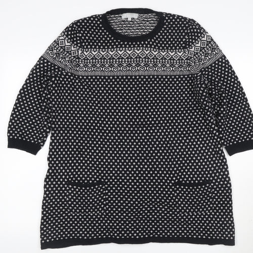 Bercning Women Black White S Fair Isle Knit Tunic Jumper 3/4 Sleeve