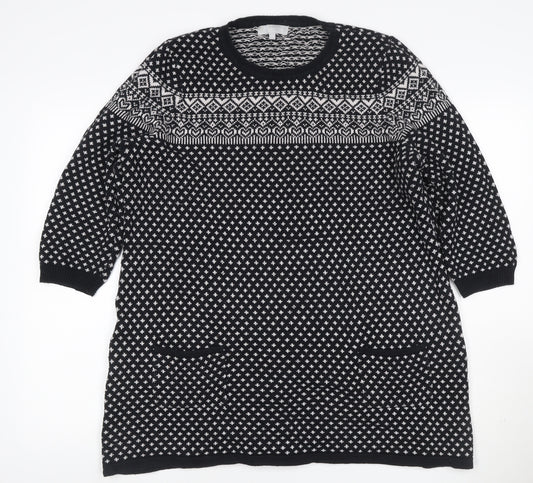 Bercning Women Black White S Fair Isle Knit Tunic Jumper 3/4 Sleeve