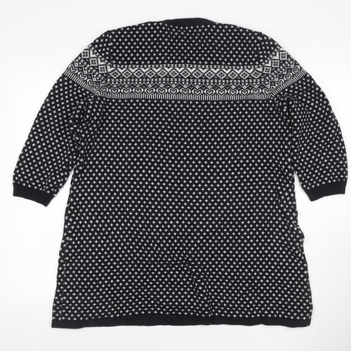 Bercning Women Black White S Fair Isle Knit Tunic Jumper 3/4 Sleeve