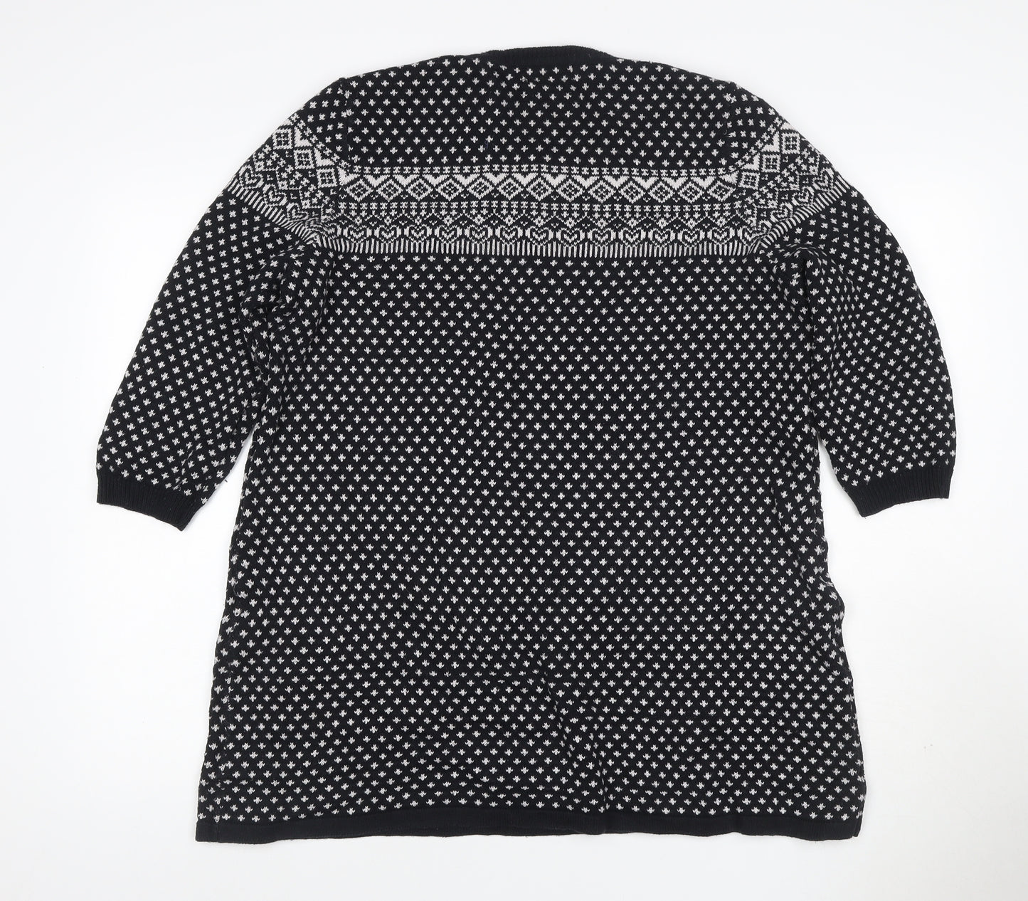 Bercning Women Black White S Fair Isle Knit Tunic Jumper 3/4 Sleeve