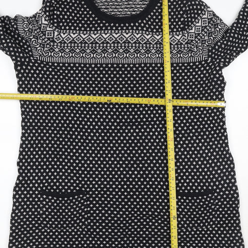 Bercning Women Black White S Fair Isle Knit Tunic Jumper 3/4 Sleeve