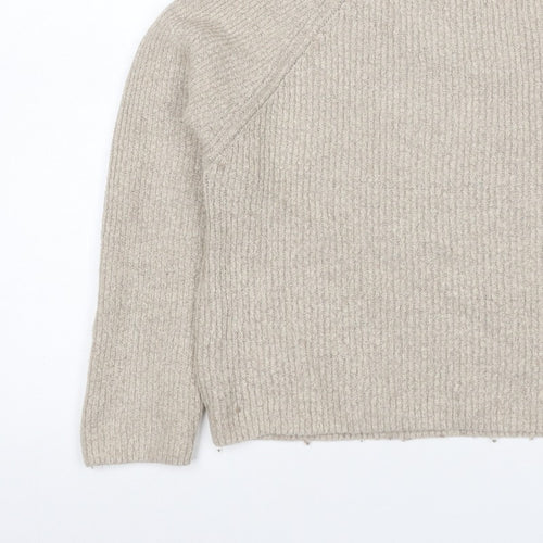 ASOS Women Beige UK 6 Ribbed Mock Neck Raglan Knit Pullover Jumper