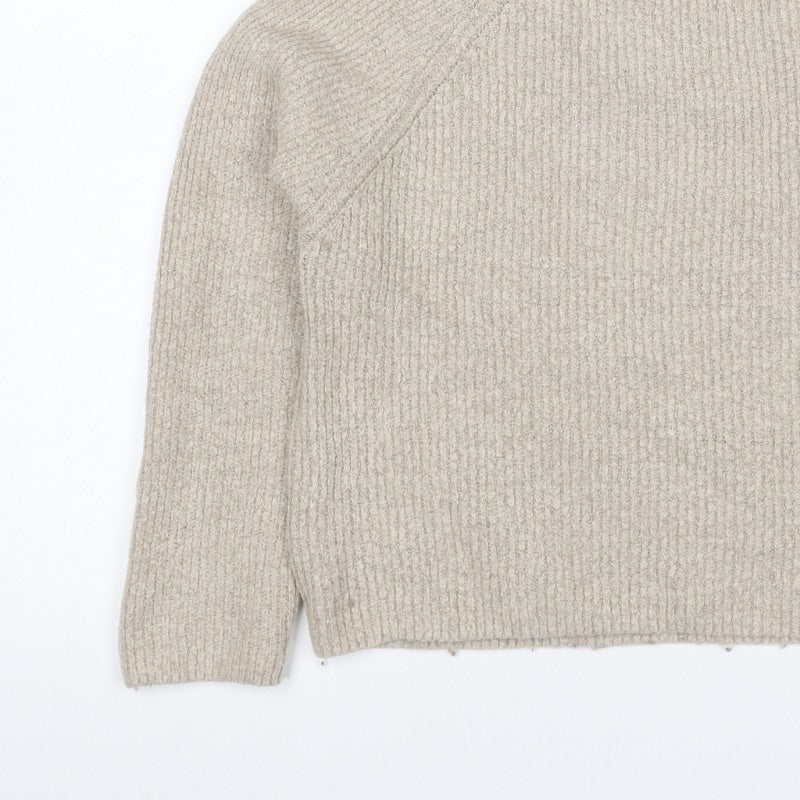 ASOS Women Beige UK 6 Ribbed Mock Neck Raglan Knit Pullover Jumper