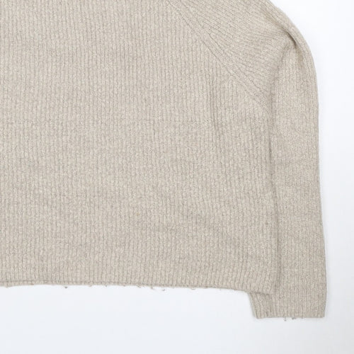 ASOS Women Beige UK 6 Ribbed Mock Neck Raglan Knit Pullover Jumper