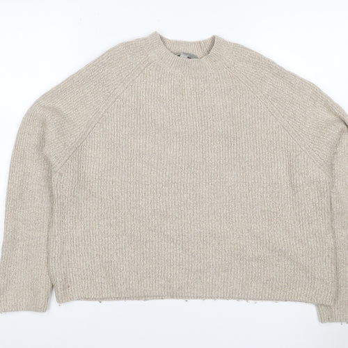 ASOS Women Beige UK 6 Ribbed Mock Neck Raglan Knit Pullover Jumper