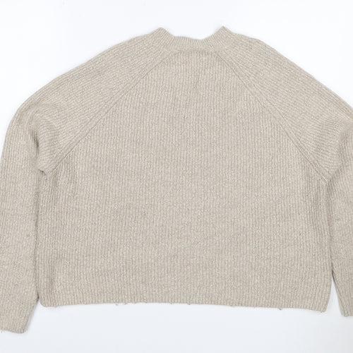 ASOS Women Beige UK 6 Ribbed Mock Neck Raglan Knit Pullover Jumper