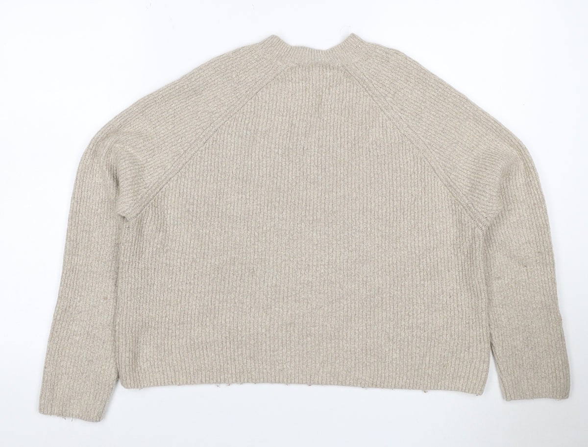 ASOS Women Beige UK 6 Ribbed Mock Neck Raglan Knit Pullover Jumper