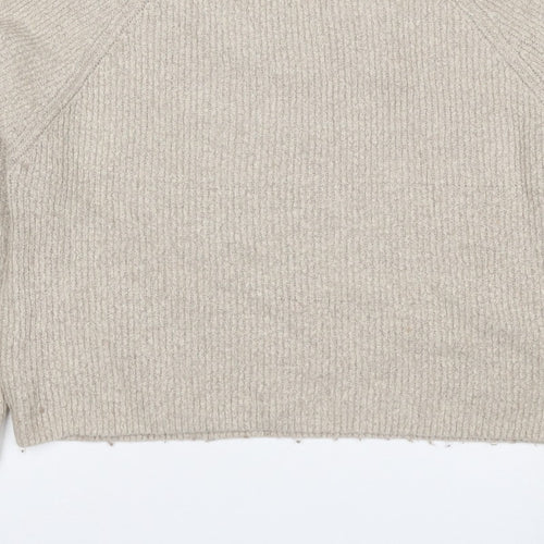 ASOS Women Beige UK 6 Ribbed Mock Neck Raglan Knit Pullover Jumper