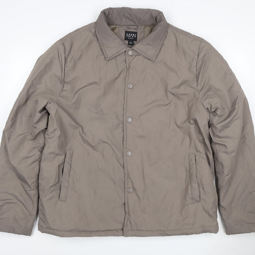 boohooMAN Men’s Grey Tall L Padded Snap Button Jacket Coat