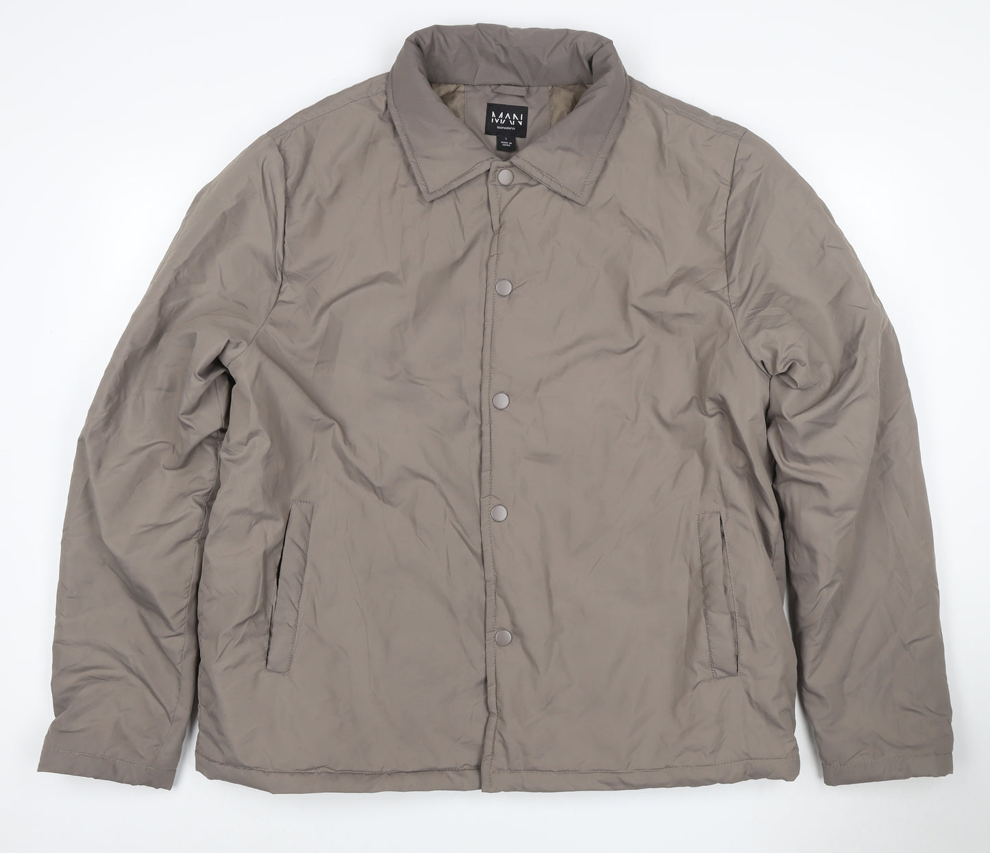 boohooMAN Men’s Grey Tall L Padded Snap Button Jacket Coat