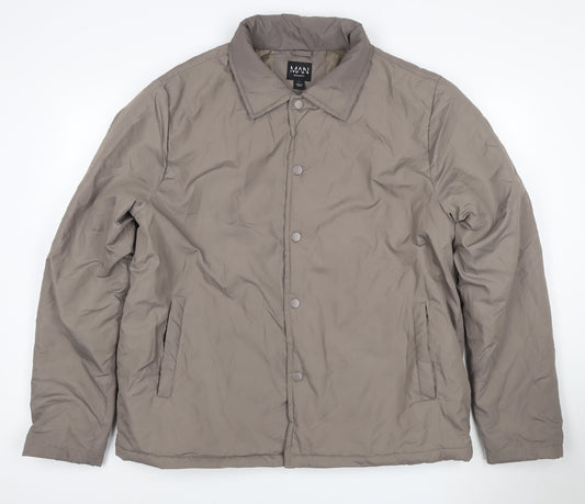 boohooMAN Men’s Grey Tall L Padded Snap Button Jacket Coat