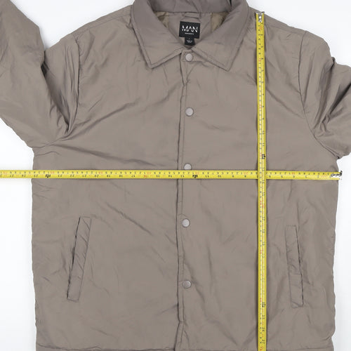 boohooMAN Men’s Grey Tall L Padded Snap Button Jacket Coat