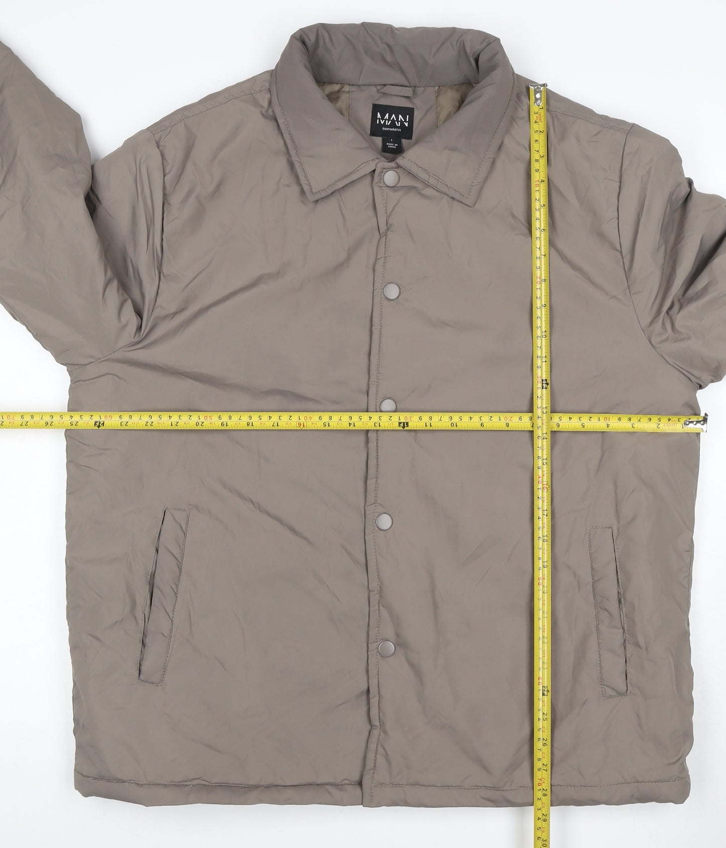 boohooMAN Men’s Grey Tall L Padded Snap Button Jacket Coat