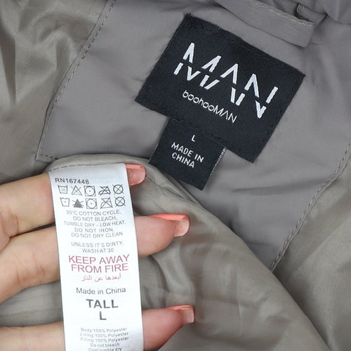 boohooMAN Men’s Grey Tall L Padded Snap Button Jacket Coat