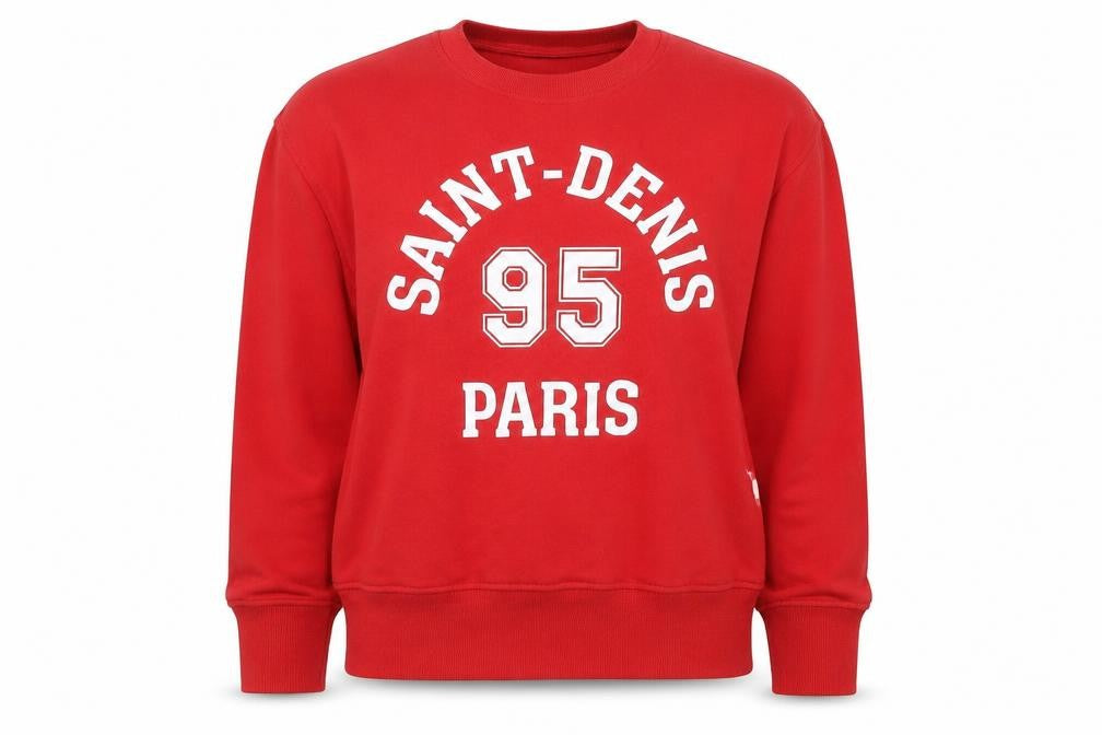 Front view of H&M Divided Women’s Red S Paris 95 Graphic Pullover Sweatshirt