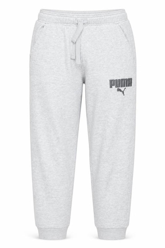 Front view of Puma boys’ grey 14 years jogger sweatpants drawstring logo pockets