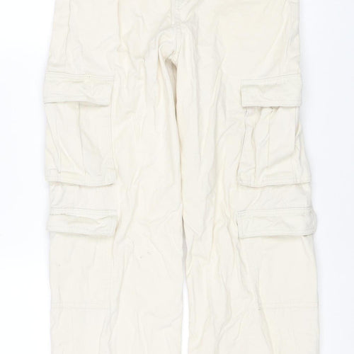 Primark Girls Ivory Cargo Straight Jeans 12-13 Years Adjustable Waist