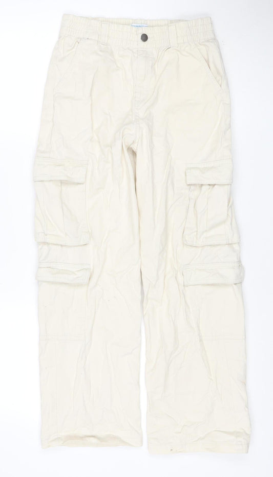 Primark Girls Ivory Cargo Straight Jeans 12-13 Years Adjustable Waist