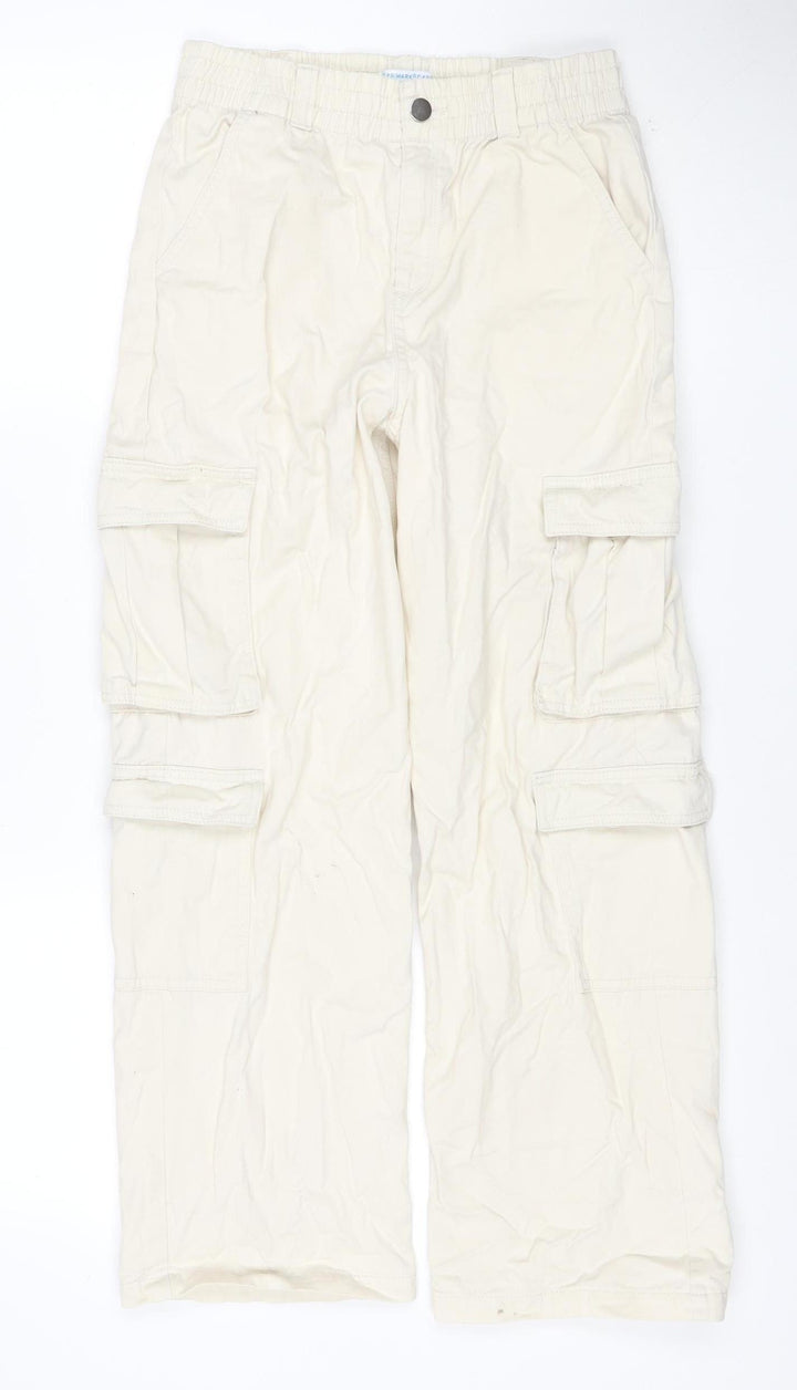 Primark Girls Ivory Cargo Straight Jeans 12-13 Years Adjustable Waist