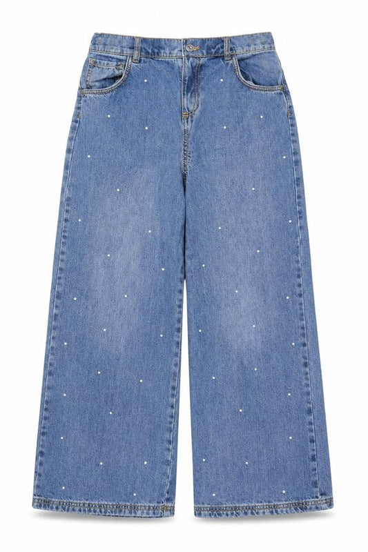 F&F Girls Blue Pearl Stud Wide-Leg Jeans Age 11-12 Years