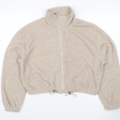 Brave Soul Women’s Beige XS Teddy Fleece Full Zip Cropped Jacket