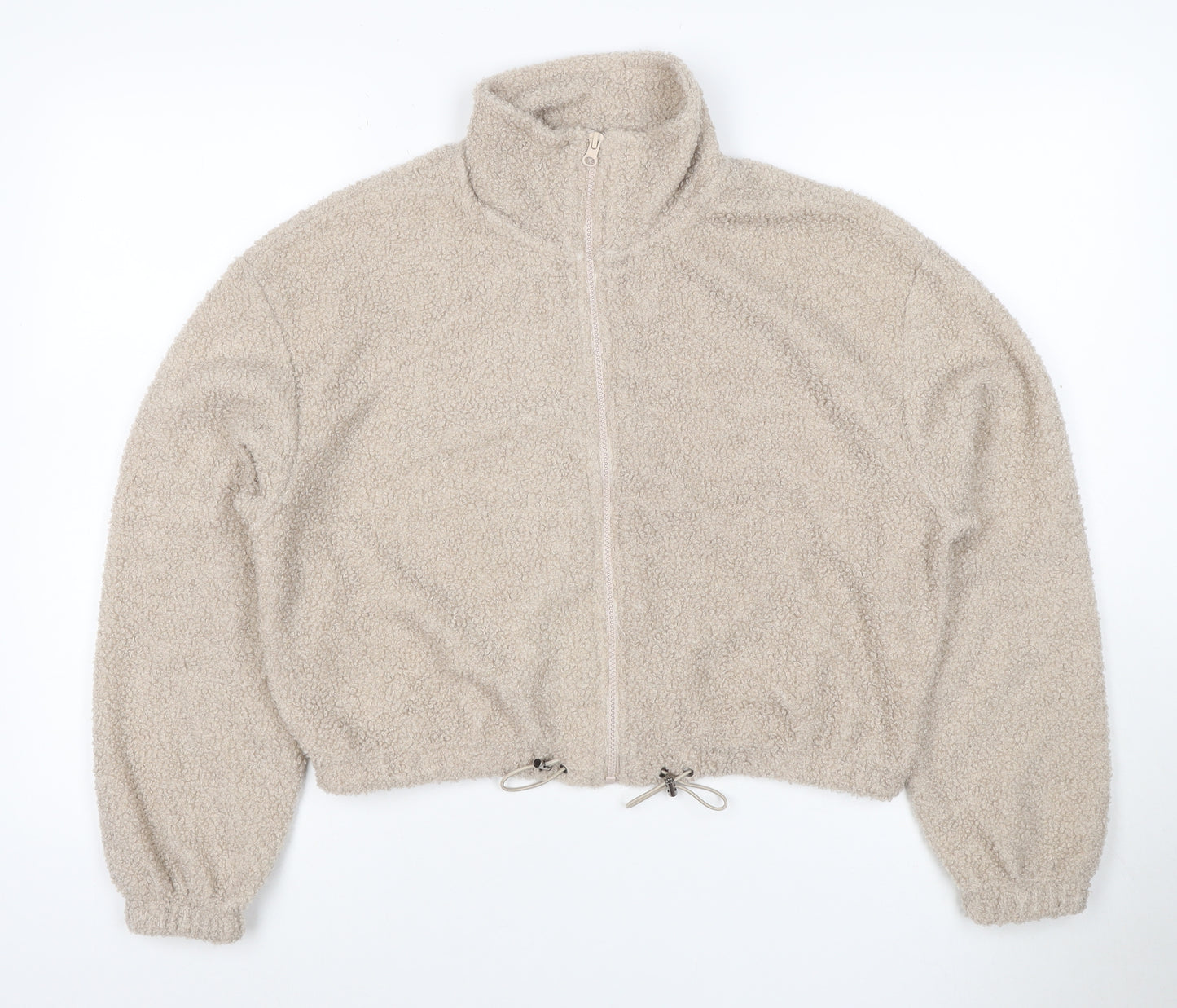 Brave Soul Women’s Beige XS Teddy Fleece Full Zip Cropped Jacket