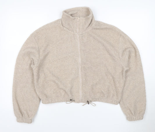 Brave Soul Women’s Beige XS Teddy Fleece Full Zip Cropped Jacket