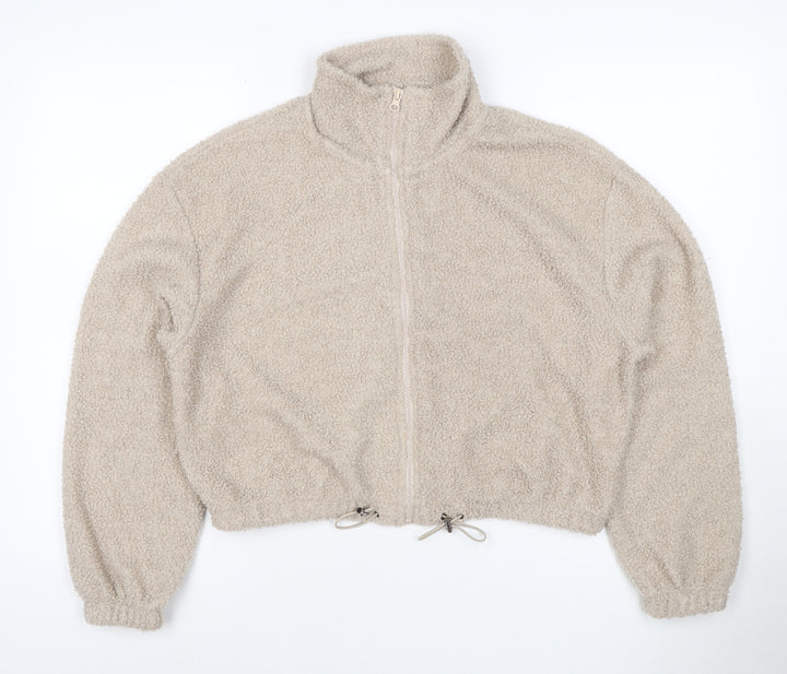 Brave Soul Women’s Beige XS Teddy Fleece Full Zip Cropped Jacket