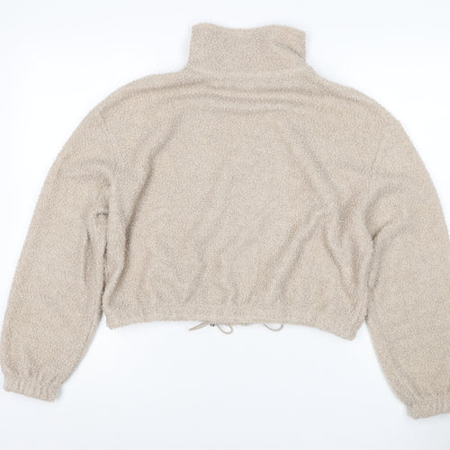 Brave Soul Women’s Beige XS Teddy Fleece Full Zip Cropped Jacket