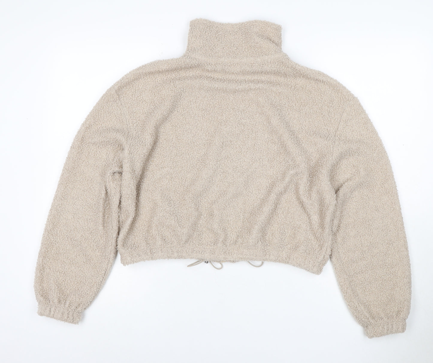 Brave Soul Women’s Beige XS Teddy Fleece Full Zip Cropped Jacket