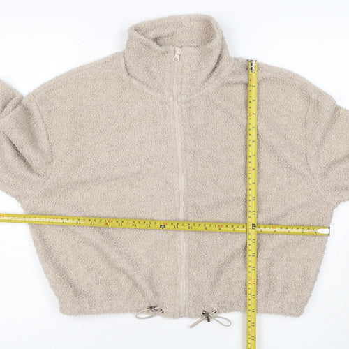 Brave Soul Women’s Beige XS Teddy Fleece Full Zip Cropped Jacket