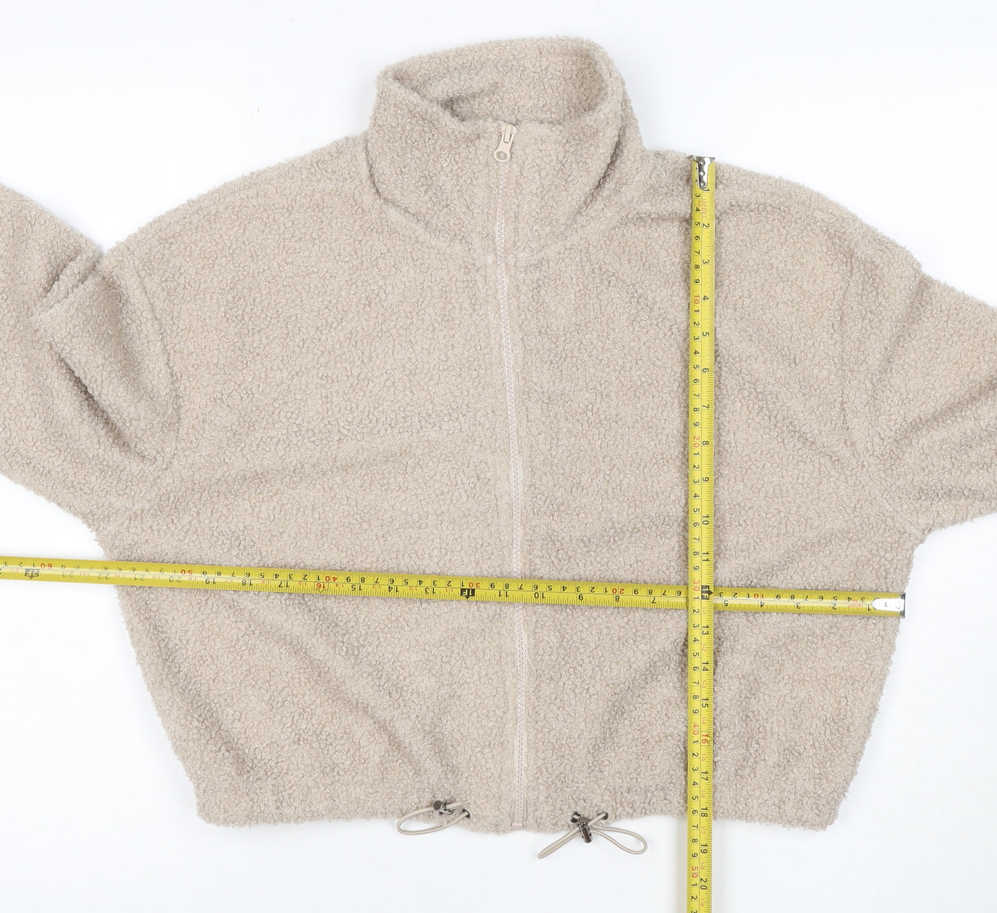 Brave Soul Women’s Beige XS Teddy Fleece Full Zip Cropped Jacket