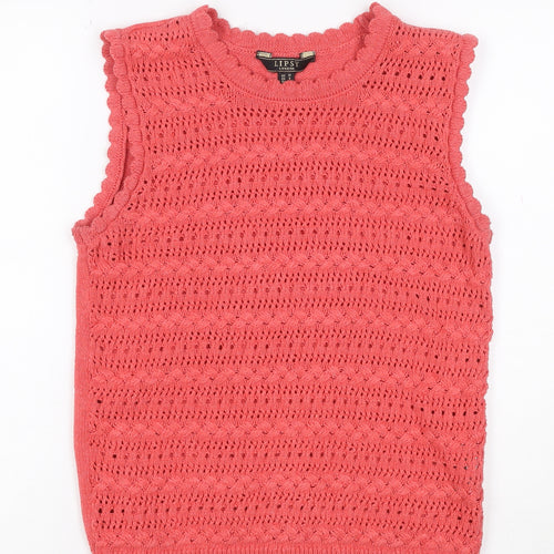 Lipsy Women Pink UK 8 Ruffle Knit Sleeveless Camisole Tank Top