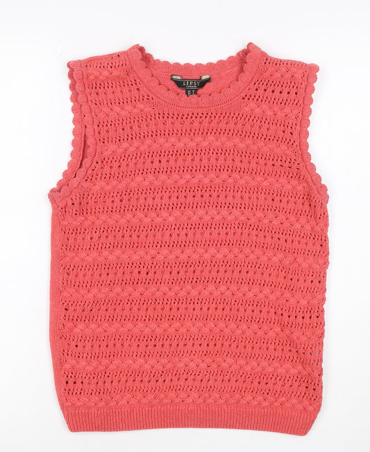 Lipsy Women Pink UK 8 Ruffle Knit Sleeveless Camisole Tank Top