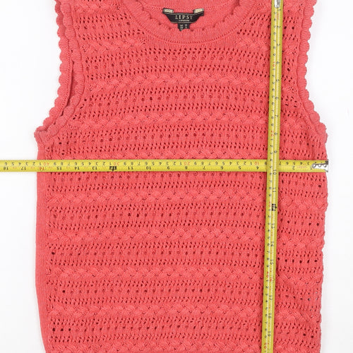 Lipsy Women Pink UK 8 Ruffle Knit Sleeveless Camisole Tank Top