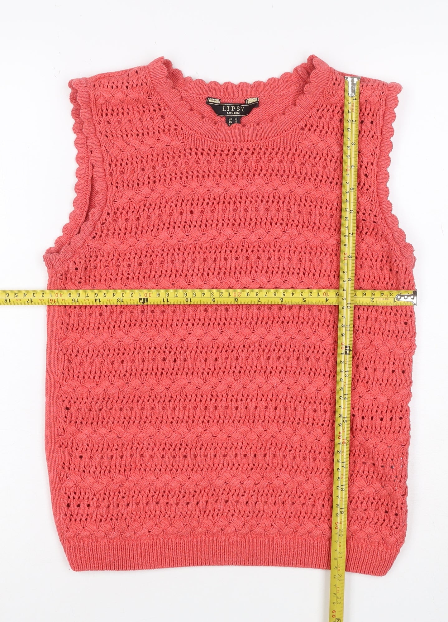 Lipsy Women Pink UK 8 Ruffle Knit Sleeveless Camisole Tank Top