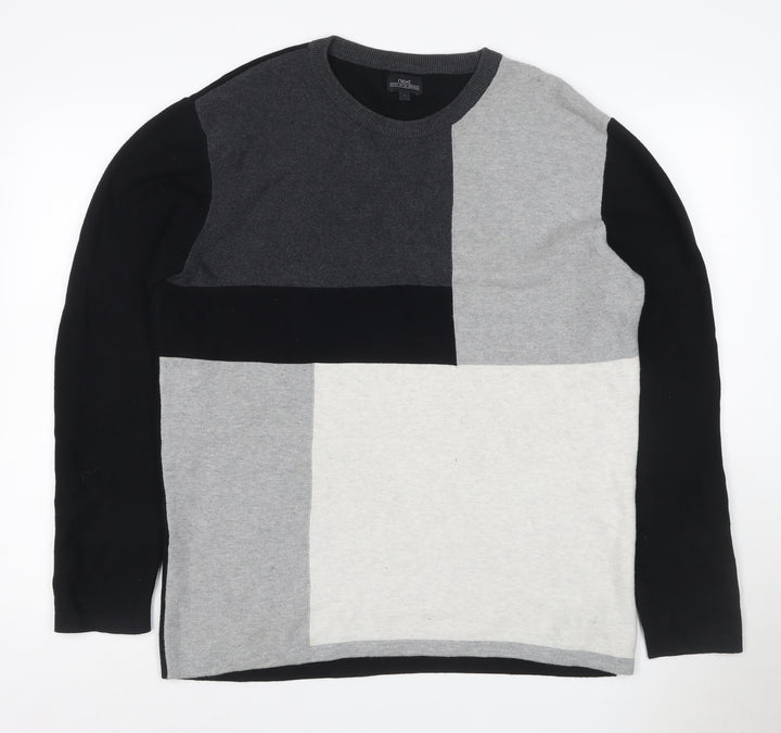 Next Men’s Multicoloured L Colour Block Crew Neck Viscose Knit Jumper