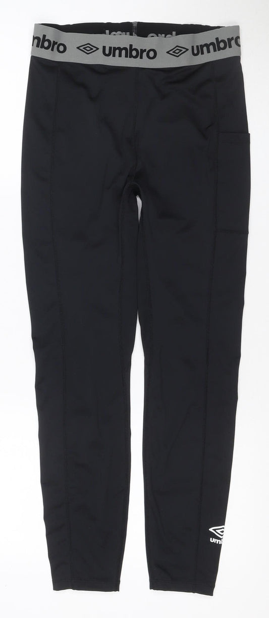 Umbro Women's Black Grey Logo Leggings Size M Gym Training Stretch