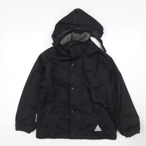 Result Boys Black Hooded Jacket 9-10 Years Lined Reflective Zip
