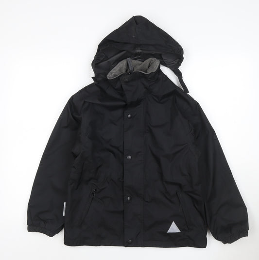 Result Boys Black Hooded Jacket 9-10 Years Lined Reflective Zip