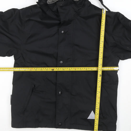 Result Boys Black Hooded Jacket 9-10 Years Lined Reflective Zip
