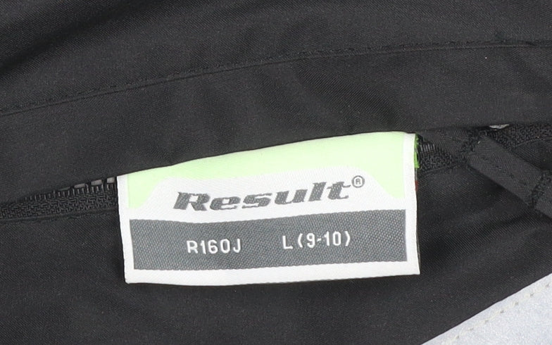 Result Boys Black Hooded Jacket 9-10 Years Lined Reflective Zip