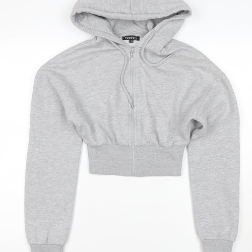 Boohoo Women’s Grey XS Cropped Full Zip Hoodie Hooded Casual