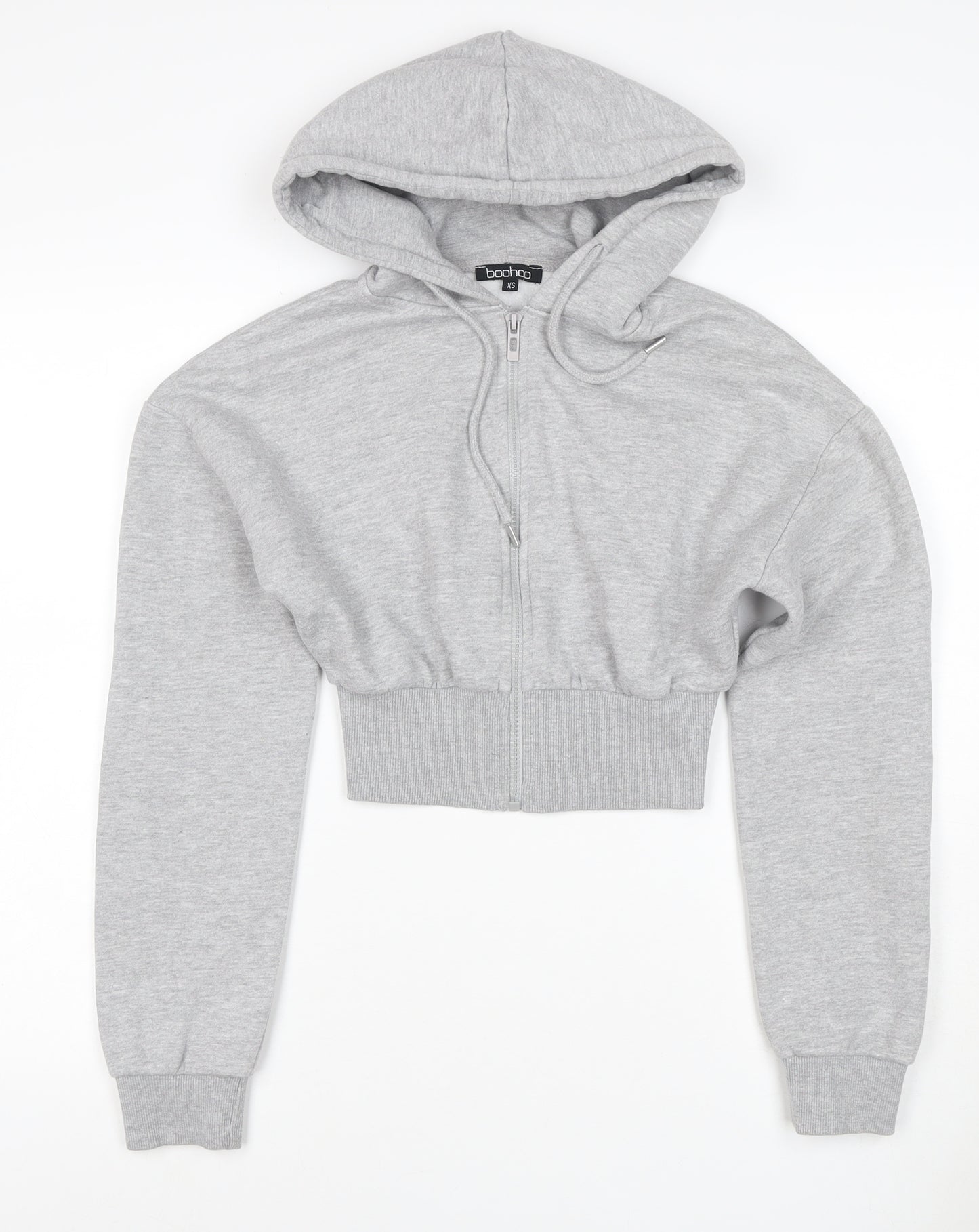 Boohoo Women’s Grey XS Cropped Full Zip Hoodie Hooded Casual