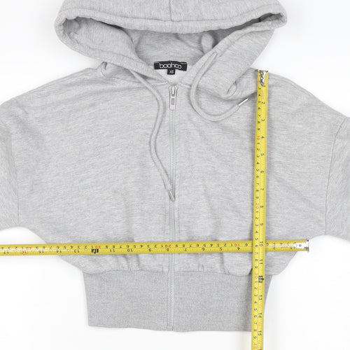 Boohoo Women’s Grey XS Cropped Full Zip Hoodie Hooded Casual