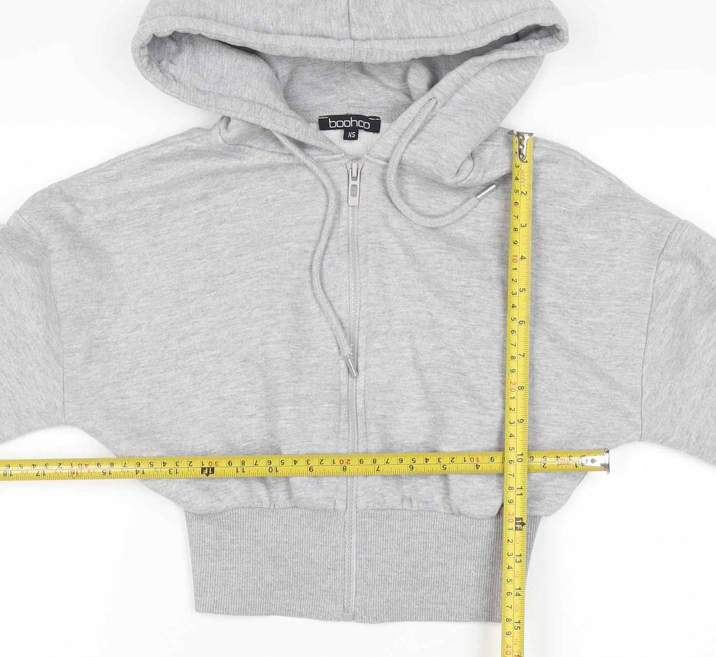 Boohoo Women’s Grey XS Cropped Full Zip Hoodie Hooded Casual