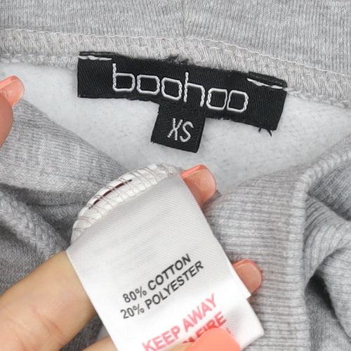 Boohoo Women’s Grey XS Cropped Full Zip Hoodie Hooded Casual