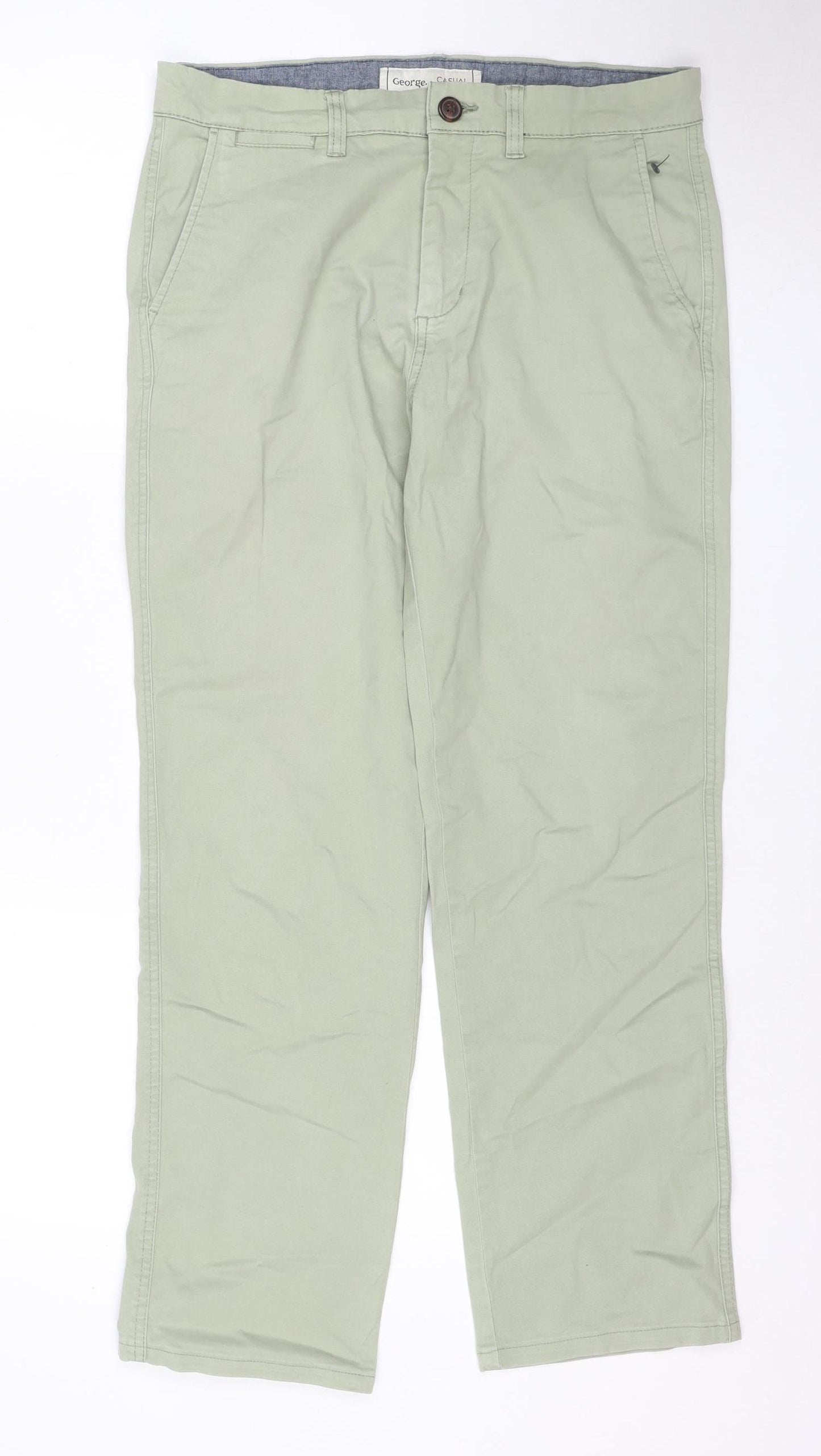 George Men’s Green 32W 32L Stretch Khaki Straight Jeans