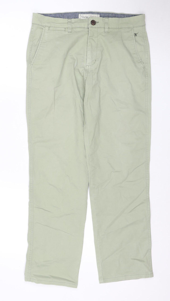 George Men’s Green 32W 32L Stretch Khaki Straight Jeans